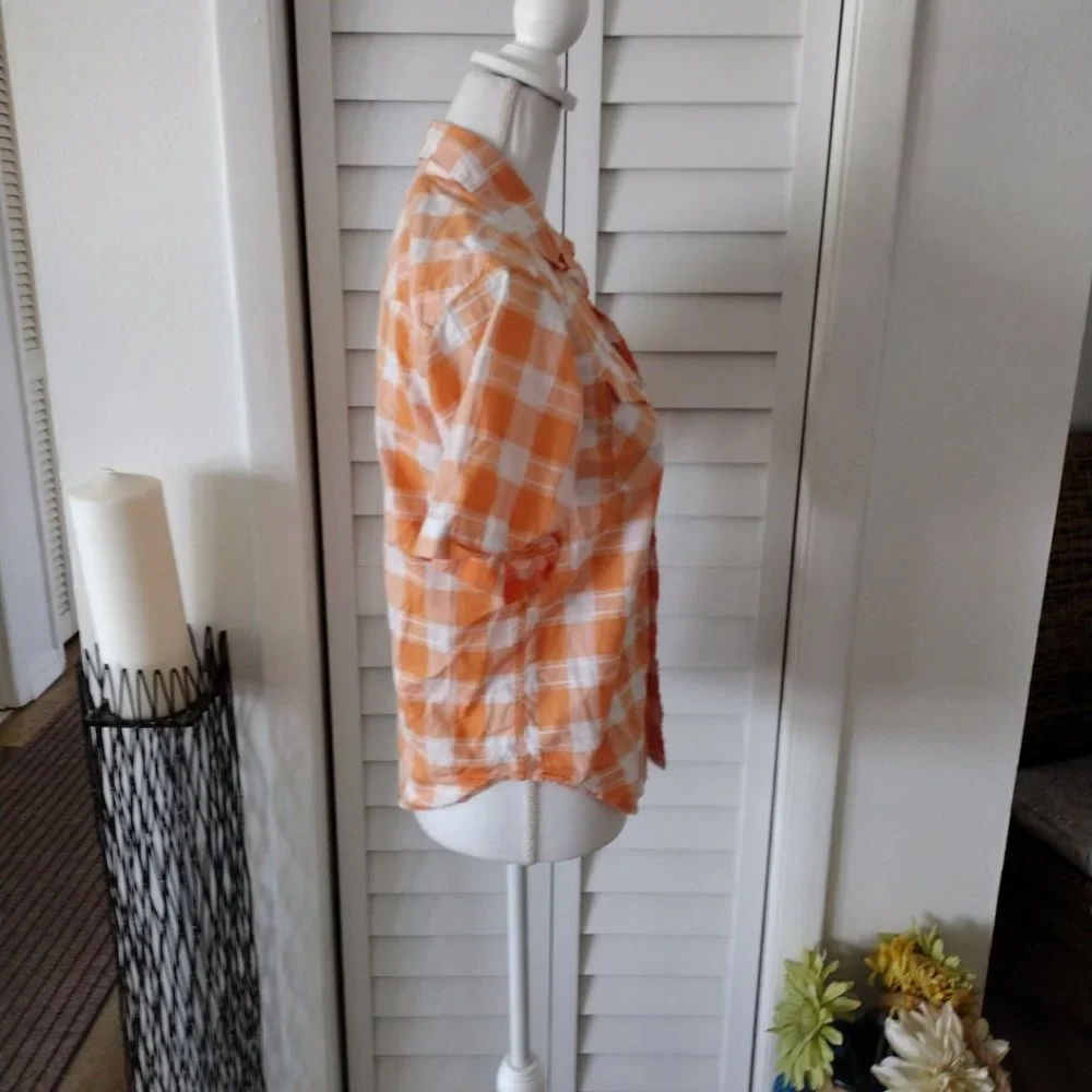 Polo Ralph Lauren Western orange plaid‎ pearl snap button closure short sleeve M